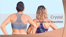  Presentation with women body - Amazing PPT layouts having couple-of-women-wearing-sportswear backdrop and a coral colored foreground