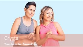  Presentation with women success - Presentation theme enhanced with couple-of-women-wearing-sportswear background and a coral colored foreground