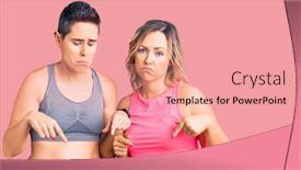  Presentation with unhappy women - Cool new slide deck with couple-of-women-wearing-sportswear backdrop and a coral colored foreground
