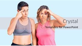  Presentation with unhappy women - Colorful presentation design enhanced with couple-of-women-wearing-sportswear backdrop and a coral colored foreground