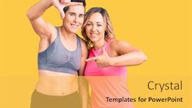 Presentation with women making - Presentation enhanced with couple-of-women-wearing-sportswear background and a yellow colored foreground