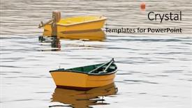  Presentation with calm sea - Slide deck featuring couple of yellow boats floating on a calm sea background and a yellow colored foreground