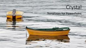  Presentation with calm sea - Cool new theme with couple of yellow boats floating on a calm sea backdrop and a light gray colored foreground