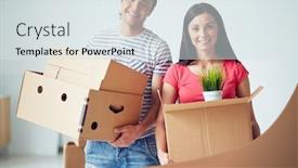  Presentation with boxes - Slide set with couple-of-young-settlers-holding background and a sky blue colored foreground