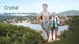  Presentation with hiking - Colorful slide set enhanced with couple-on-a-hiking-day backdrop and a sky blue colored foreground