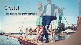  Presentation with luxury yacht - Amazing PPT theme having couple on a luxury yacht backdrop and a light blue colored foreground