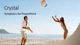  Presentation with vacation - Slide set enhanced with couple on a summer beach background and a light blue colored foreground