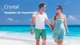  Presentation with caribbean - PPT theme consisting of couple-on-a-tropical-beach background and a teal colored foreground