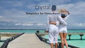  Presentation with maldives - Beautiful presentation featuring couple on a tropical beach jetty at maldives backdrop and a teal colored foreground