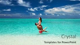  Presentation with maldives - Slide deck consisting of couple on a tropical beach at maldives background and a seafoam green colored foreground