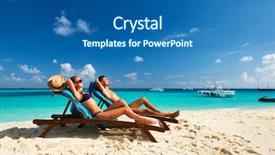  Presentation with tropical beach party - Slides with couple on a tropical beach background and a ocean colored foreground
