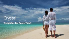  Presentation with maldives - Presentation theme consisting of couple on a tropical beach at maldives background and a teal colored foreground