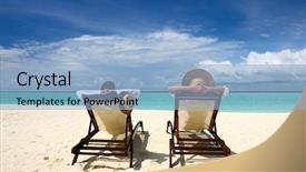  Presentation with tropical beach party - Amazing presentation having couple on a tropical beach backdrop and a light blue colored foreground