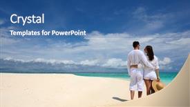  Presentation with tropical beach party - Presentation theme consisting of couple on a tropical beach background and a ocean colored foreground