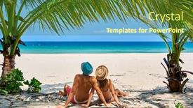 Presentation with tropical - Beautiful presentation theme featuring couple-on-a-tropical-beach backdrop and a tawny brown colored foreground