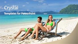  Presentation with lounge - Slides with couple on a tropical beach in chaise lounge background and a teal colored foreground