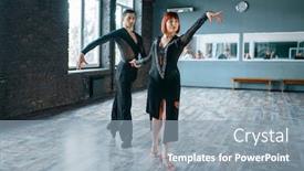  Presentation with couple dance - PPT theme having couple on ballrom dance training in class background and a light blue colored foreground