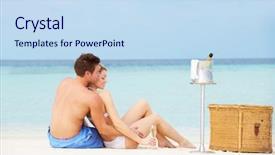  Presentation with picnic - Theme with man s hand shows mobile background and a gray colored foreground