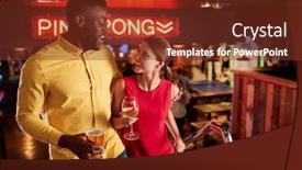  Presentation with climbing stairs - PPT layouts with couple on date climbing stairs as they meet for drinks and socialize in bar background and a tawny brown colored foreground