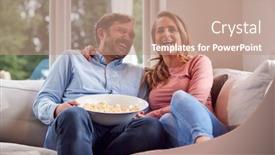  Presentation with popcorn - Audience pleasing PPT theme consisting of couple-on-date-night-sitting backdrop and a coral colored foreground