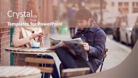  Presentation with coffee shop - Colorful presentation theme enhanced with couple-on-date-sitting-outside backdrop and a coral colored foreground