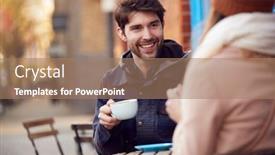  Presentation with busy street - Audience pleasing presentation design consisting of couple-on-date-sitting-outside backdrop and a coral colored foreground