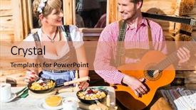  Presentation with pancake - Colorful presentation enhanced with couple on mountain hut eating backdrop and a coral colored foreground