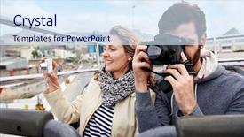  Presentation with bus - Cool new presentation design with couple on open top tourist backdrop and a sky blue colored foreground