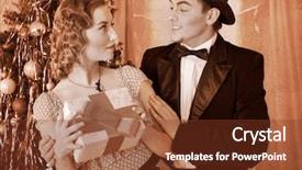  Presentation with black christmas party - PPT theme featuring couple on party near christmas background and a tawny brown colored foreground