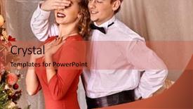  Presentation with christmas party - Presentation having couple on party near christmas tree background and a red colored foreground