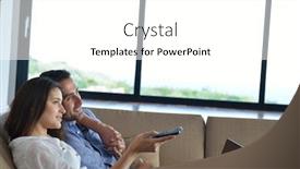  Presentation with remote - Presentation design with couple on sofa with tv remote background and a white colored foreground