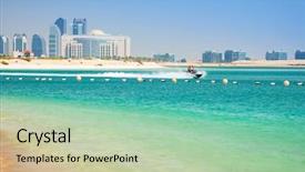  Presentation with abu dhabi - Colorful presentation design enhanced with motor unit - couple on the jetski ride backdrop and a soft green colored foreground