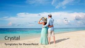  Presentation with romantic beach - Beautiful slide set featuring couple on vacation walking on a tropical beach maldives man and woman romantic walk on the beach backdrop and a lemonade colored foreground