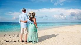  Presentation with romantic beach - Amazing theme having couple on vacation walking on a tropical beach maldives man and woman romantic walk on the beach backdrop and a lemonade colored foreground