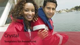  Presentation with yacht - Audience pleasing presentation theme consisting of couple on yacht portrait backdrop and a red colored foreground