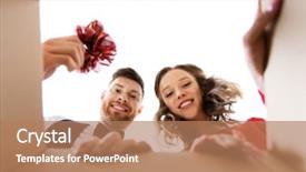  Presentation with happy birthday frame holiday - Colorful slide set enhanced with couple opening christmas gift box backdrop and a coral colored foreground