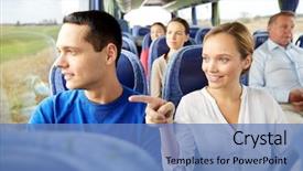  Presentation with passengers - Theme enhanced with couple or passengers in travel background and a teal colored foreground