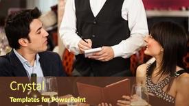  Presentation with formal dinner invitation - Cool new PPT theme with couple ordering dinner in a restaurant backdrop and a tawny brown colored foreground