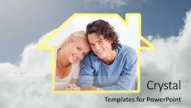  Presentation with bright future - Beautiful presentation theme featuring couple organizing their future home against bright blue sky with clouds backdrop and a light gray colored foreground