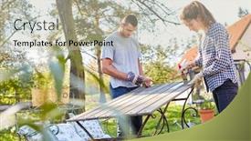  Presentation with furniture - Colorful slide set enhanced with couple-painting-furniture-and-renovating backdrop and a mint green colored foreground