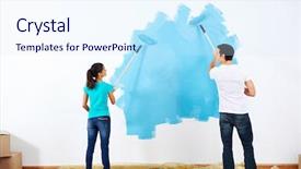  Presentation with new home - PPT layouts consisting of couple painting new home together background and a sky blue colored foreground