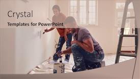  Presentation with decorate - Slide deck having couple-painting-test-squares background and a soft green colored foreground