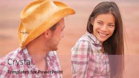  Presentation with cowboy hat - Cool new PPT theme with couple-people-in-western-style backdrop and a coral colored foreground