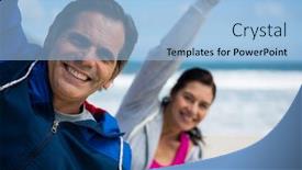  Presentation with exercise - Audience pleasing presentation design consisting of couple performing stretching exercise on beach backdrop and a light blue colored foreground