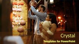 Presentation with amusement park - Cool new slide deck with couple-play-in-shooting-gallery backdrop and a tawny brown colored foreground