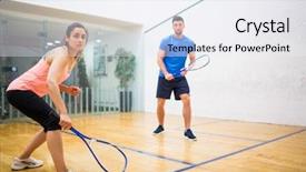  Presentation with play - Cool new slide deck with couple play some squash together backdrop and a sky blue colored foreground