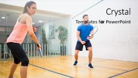  Presentation with play - Cool new slides with couple play some squash together backdrop and a sky blue colored foreground