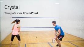  Presentation with play - Amazing slide set having couple play some squash together backdrop and a sky blue colored foreground