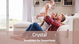  Presentation with young children playing - Cool new slide deck with couple play with their toddler backdrop and a coral colored foreground