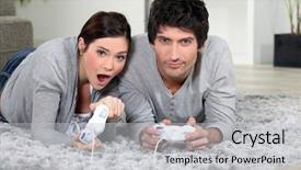  Presentation with video game xbox - Slides having couple playing a video game background and a light gray colored foreground